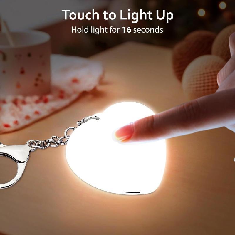 Heart Shaped LED Night Light Keychain USB Rechargeable Easy Carry Soft Glow Portable Lamp for Backpack Night Outings