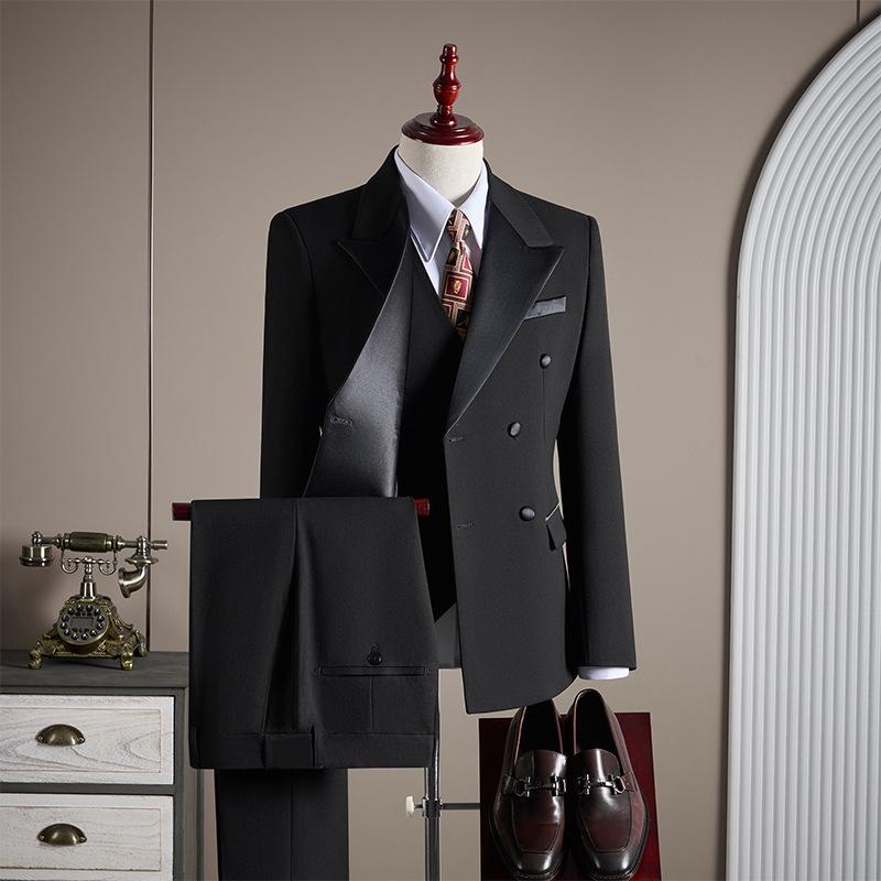 Tashiduo Formal Wear Double-Breasted Tencel Wool Men's Three-Piece Wedding Suit