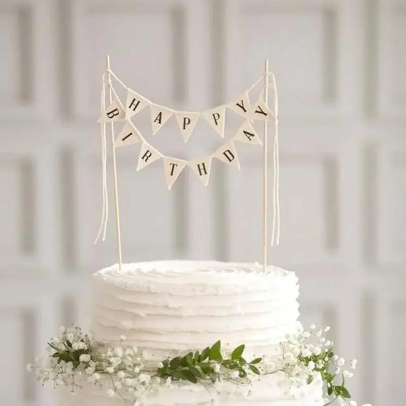 Happy Birthday Party Cake Flag Topper Creative Cloth Letter Decor DIY Baking Decor for Festive Cakes