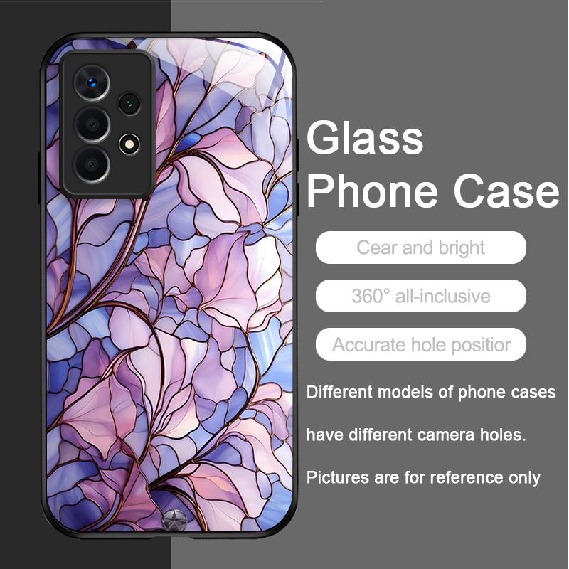 Luxury Flower Marble Texture Tempered Glass Phone Case for Samsung Galaxy A73 A72 A55 A54 A53 A52 A24 A36 A14 A31 5G Hard Cover