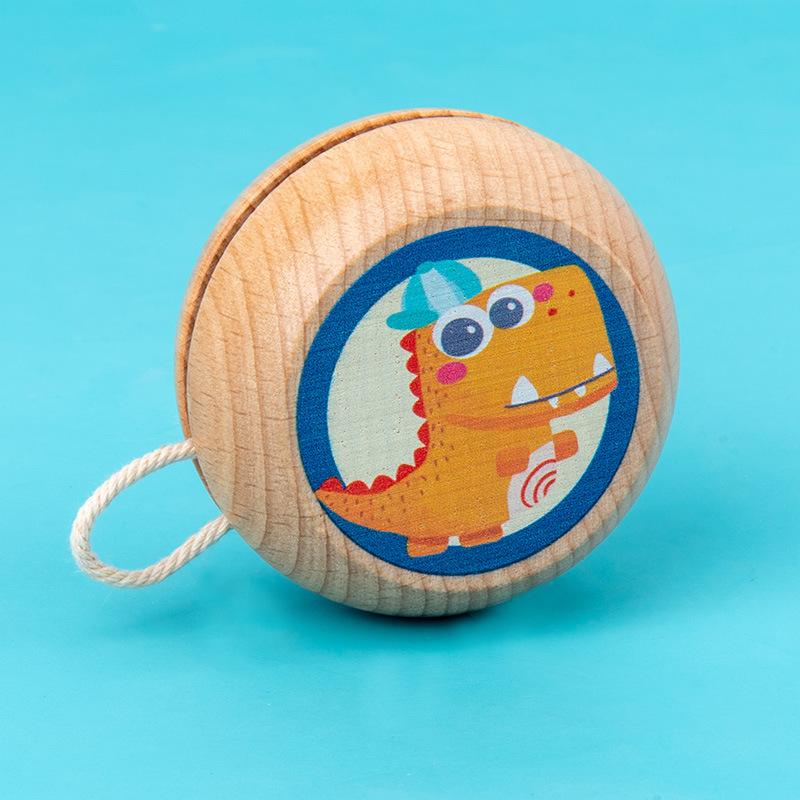 Wooden Yo-yo Cartoon Animal Puzzle Yo-yo Boy Girl Pull Rope Classic Nostalgic Toy