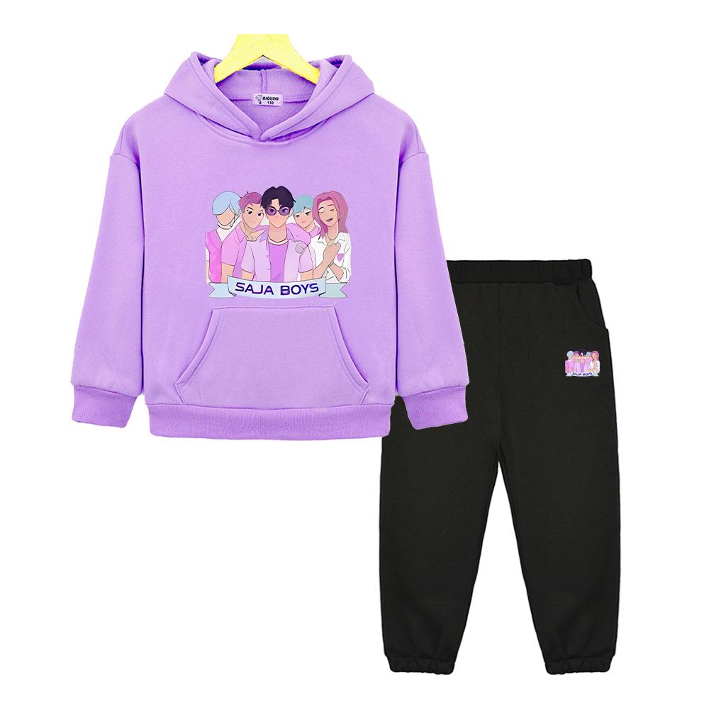 Saja Jungen Herbst Junge Mädchen Kapuzen-Sets kpop Dämonenjäger Hoodie Fleecejacke Sweatshirt 2-teilig Pullover+Hose Kinder Boutique Kleidung