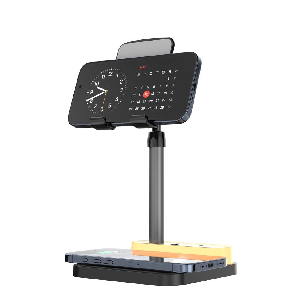 4-in-1 Wireless Charging Universal 15W Fast Charging Night Light Multi Port Mobile Tablet Stand USB/C Input Wireless Charger.
