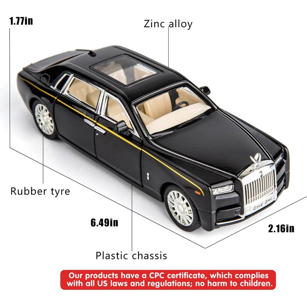 Rolls-Royce Phantom-Modellauto im Maßstab 1/32, Spielzeugauto mit Rückziehfunktion aus Zinklegierung mit Ton und Licht als Geschenk für Kinder, Jungen und Mädchen