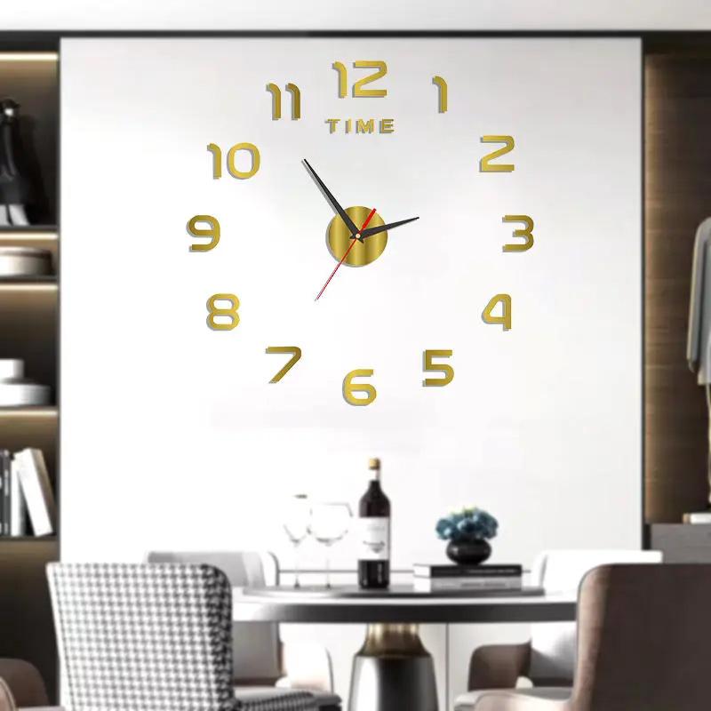 3D Three-dimensional Wall Clock DIY Wall Sticker Digital Clock Silent Travel Time Living Room Bedroom Simple Punch-free Clock