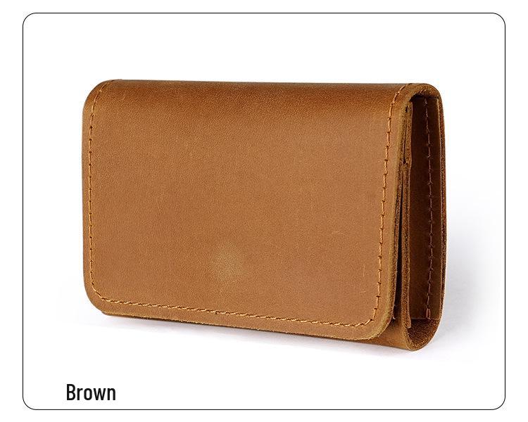 Men's Crazy Horse Leather Card Holder & Wallet - Genuine Dark Buckle, Multi-functional, Bi-fold, First Layer Cowhide