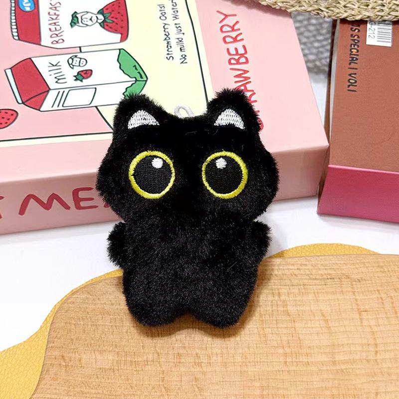 Cool Plush Black Cat Doll Toy Keychain Bag Pendant Charms Car Keyring Accessories For Women Couples Kawaii Gift