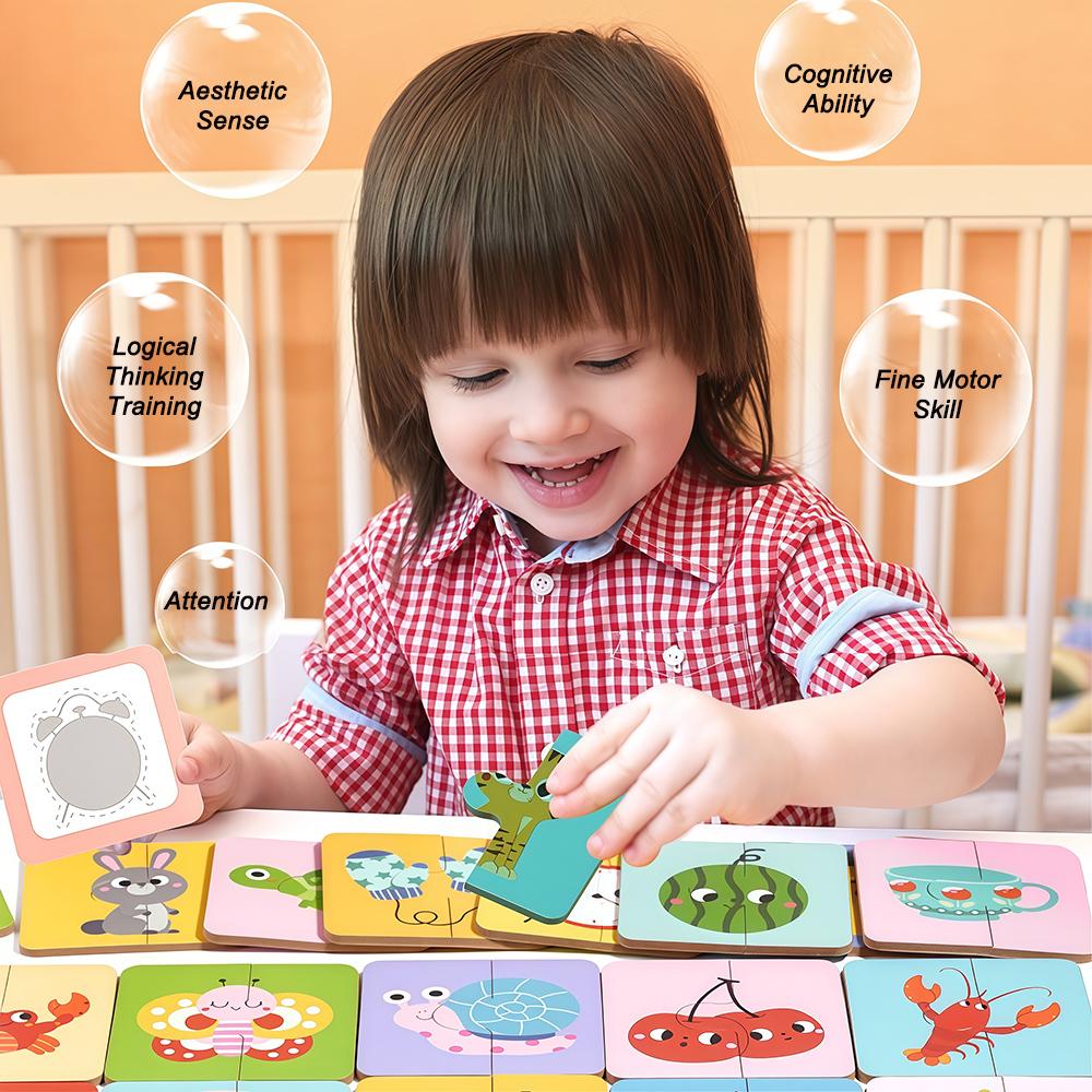 Wooden Animals Mathing Game for Toddler,Montessori Puzzle Toys Early Develop Matching and Motor Skills Jigsaw for Birthday Gift