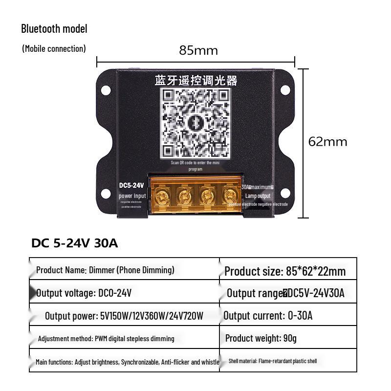 DC 12V-24V 30A LED Dimmer Switch: Stepless Brightness Control Knob