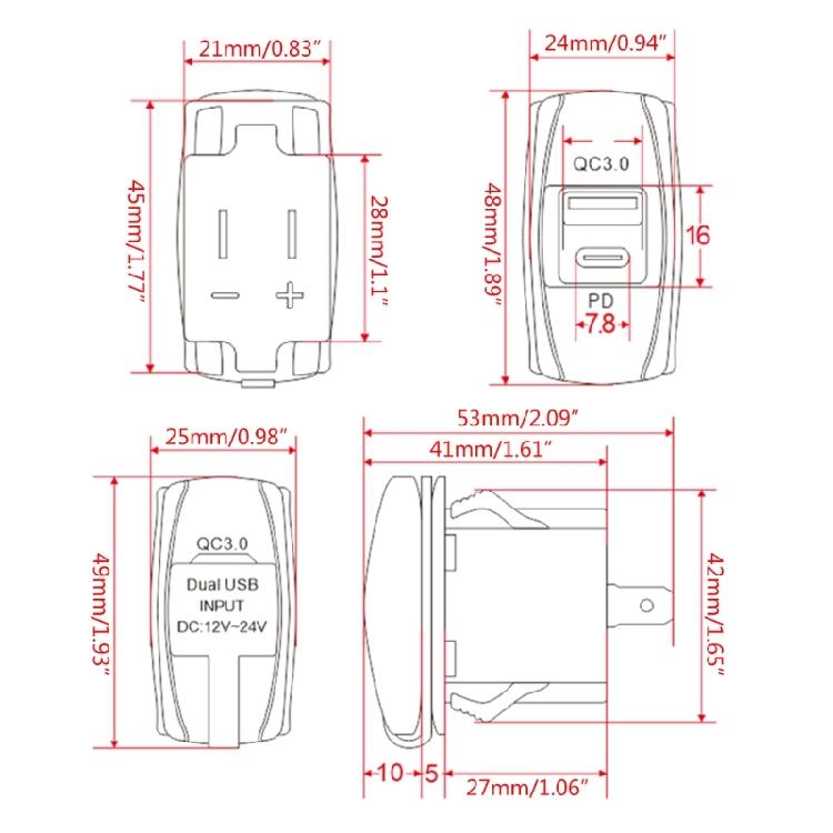 USB QC3.0 & PD Type C Car Chargers Marine Motorcycle Power Outlet 12V 24V