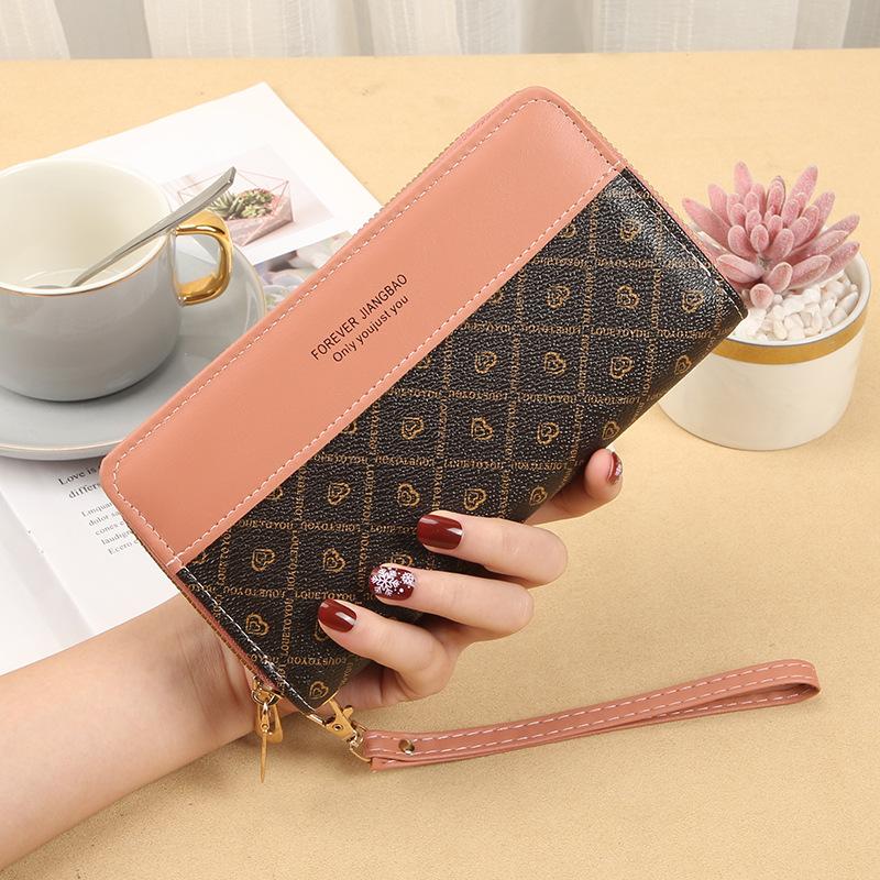 Women's Double Pull Wallet Color Blocked Handheld Bag Card Bag Summer Versatile Fashion Zero Wallet Women's Mobile Phone Bag