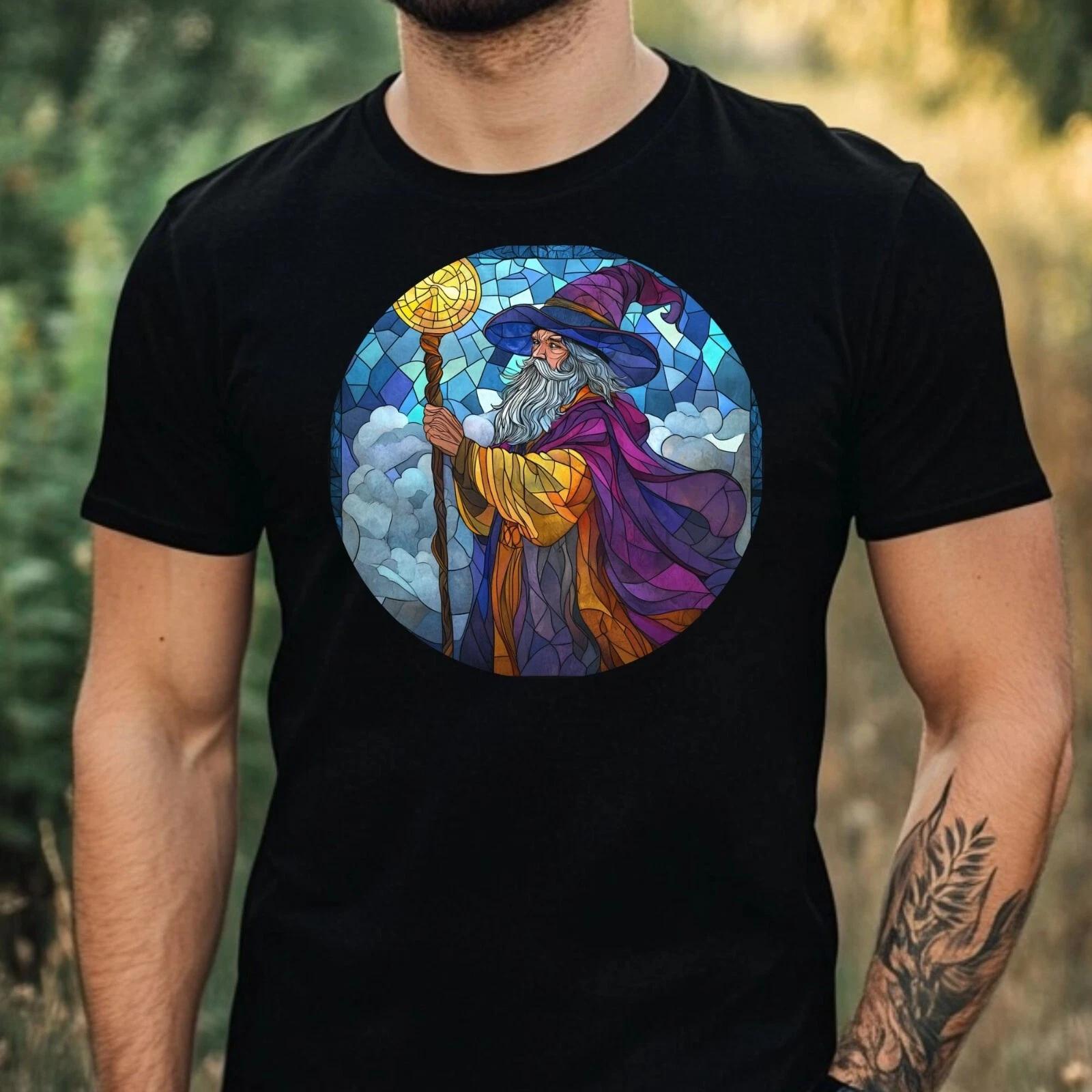 T-Shirt Herren Zauberer Buntglas Motiv Baumwolle Größe XS bis 5XL L