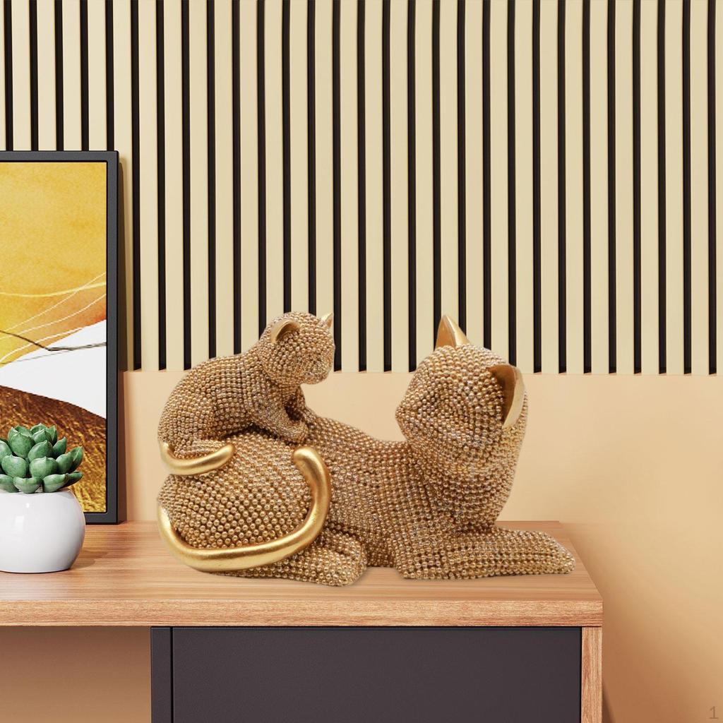 Cat Sculpture Animal Statue Collectible Decorative Figurine Desktop Ornament for Cabinet Bedroom