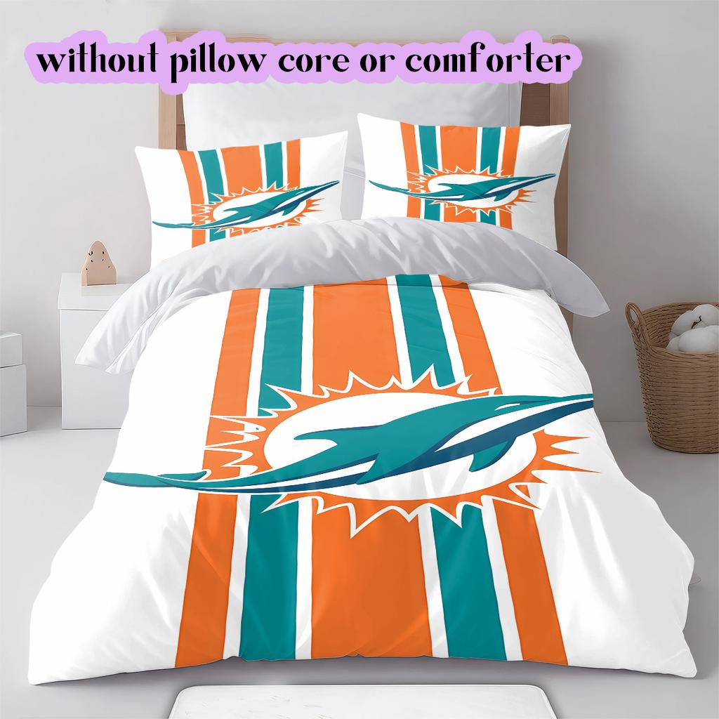 Miami Dolphins Pattern Bedding Quilt Set Quilt Cover Pillowcase Home Decoration Birthday Gift (1 * duvet cover + 2 * pillowcase, without core)