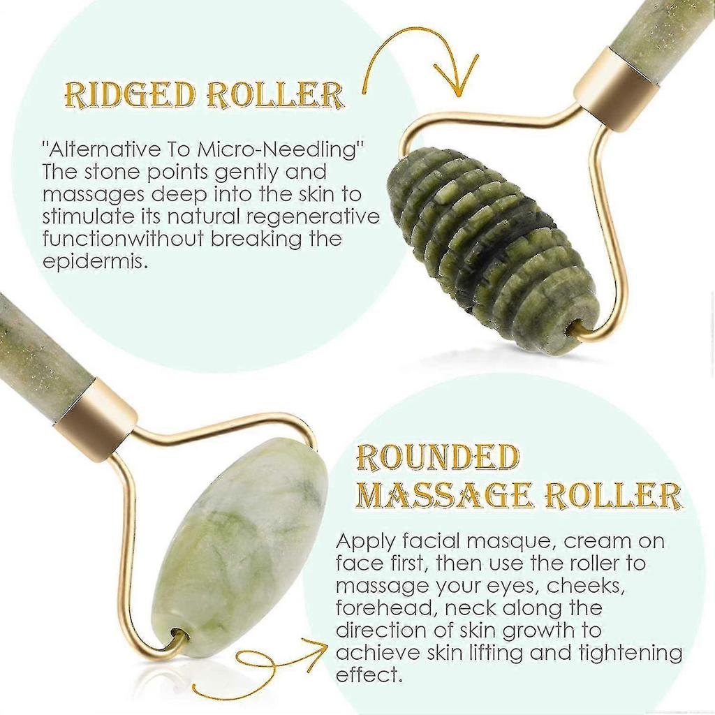 Jade Roller And Set- 100% Natural Jade Face Massager Stones For Face, Eyes, Neck, Body For Anti Aging, Relieve F