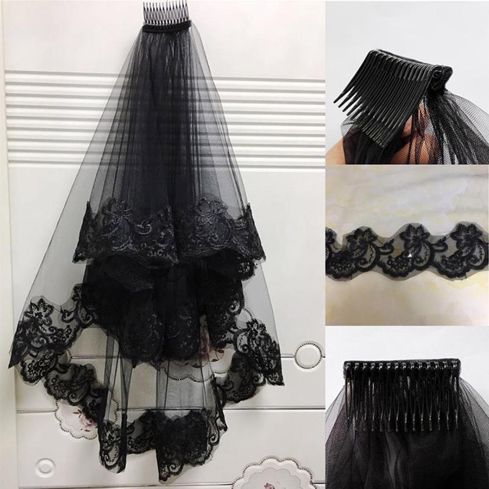Black Two Layers Wedding Veils With Comb Lace Tulle Short Bridal Veil Accessories for Wedding