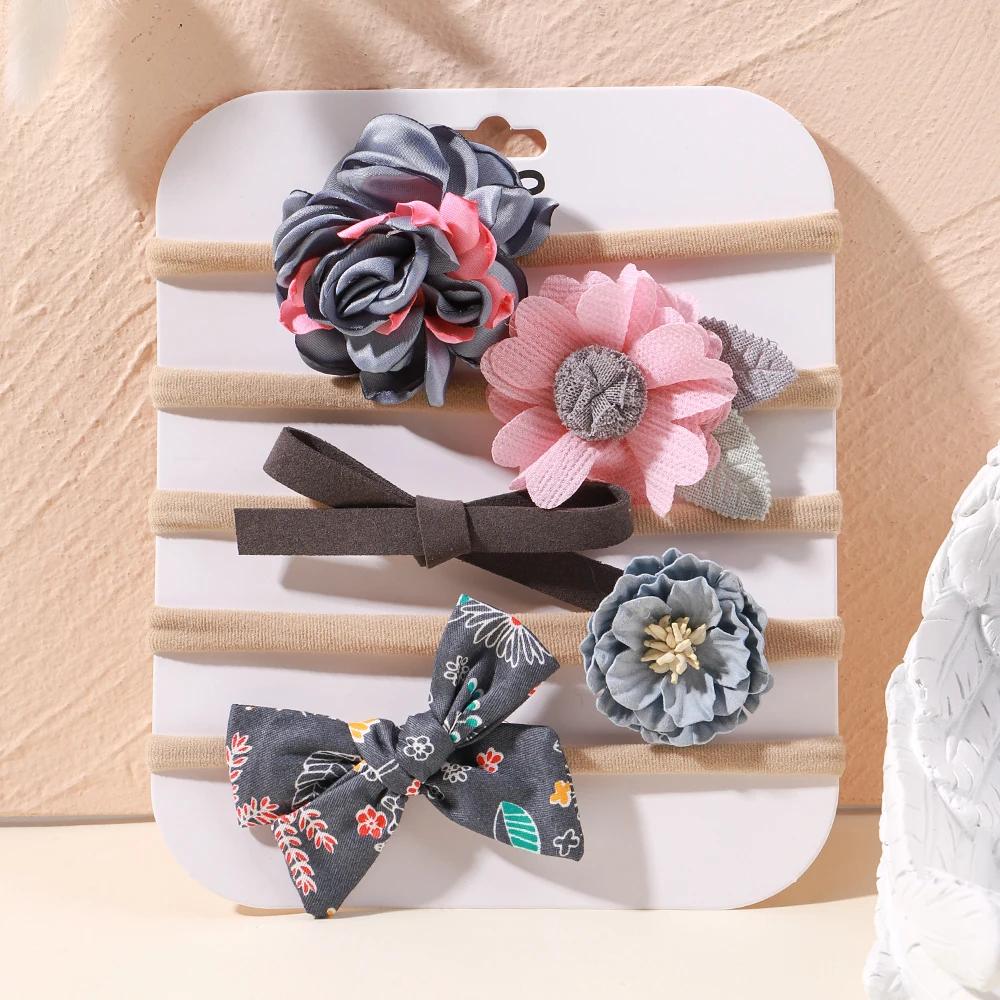 5Pcs/lot Baby Elastic Nylon Headband Newborn Sweet Flower Lace Bow Hair Bands for Babe Infant Toddler Soft Girl Hair Accessories