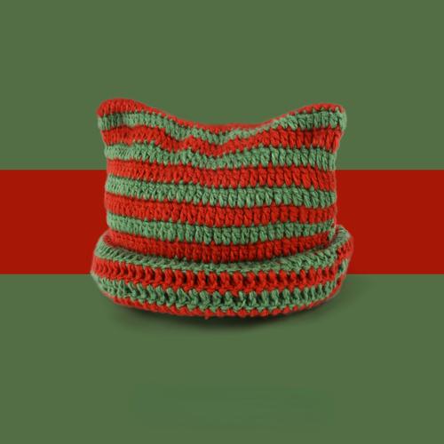 Women's Beanie Hat Ins Little Devil Colorful Striped Knitted Wool Cap Autumn and Winter Crochet Cat Ears Pointed Pullover Hats