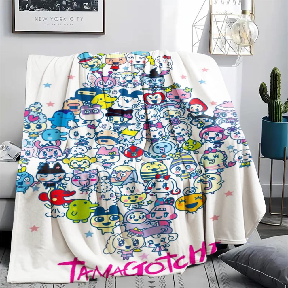 1PC Tamagotchi Print Flannel Blanket, High quality Comfortable for All Seasons, Home Decor, Warmth and Comfort, Perfect for Christmas Gifts189