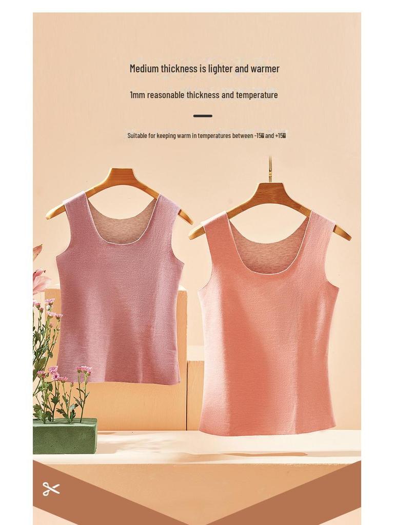Vestă caldă fără cusături din mătase și cașmir pentru femei - Lenjerie de corp cu gât rotund și croială slim