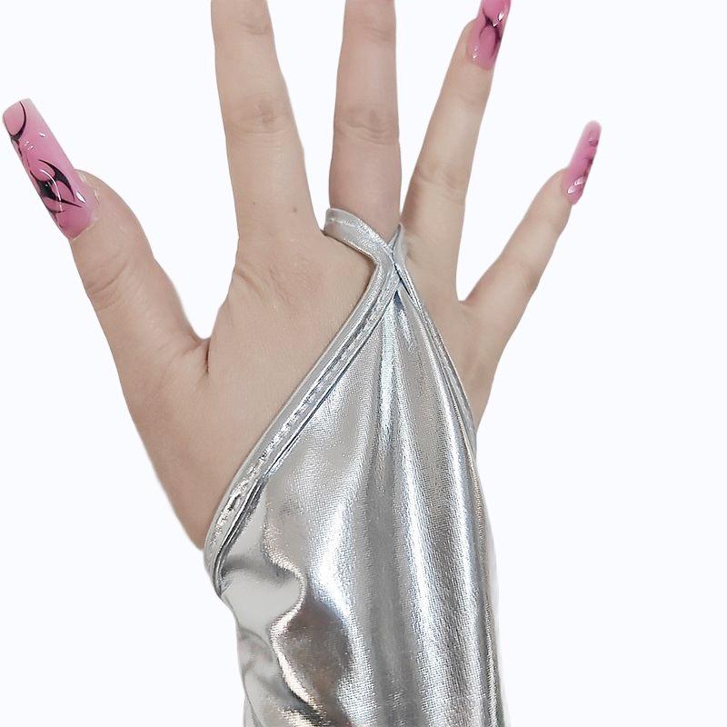 European-Style 48cm Patent Leather Fingerless Opera Gloves for Evening, Party, and Bridal Wear