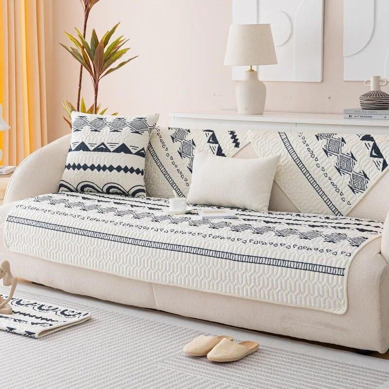 Flannel Printing Ethnic Style Sofa Cushion Autumn and Winter Thickened Non-Slip Plush Cushion Cover New Plush Sofa Cushion