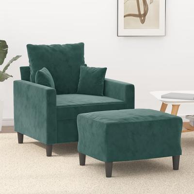 Vidaxl Armchair with Footrest, Dark Green, 60 Cm, Upholstered In Velvet
