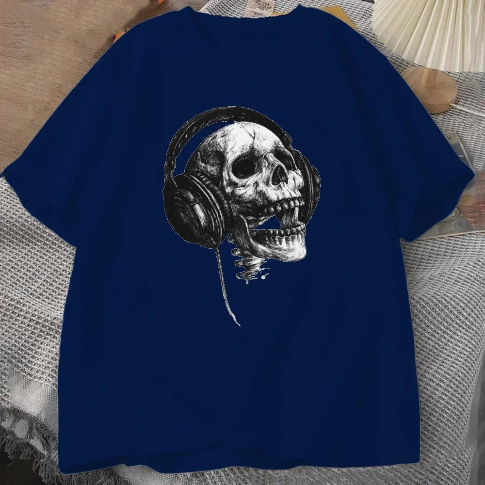 Music Forever Tops Tees 2024 Mens T Shirt DJ Skull Tshirt Headphone Skull Print T-shirt Cotton Fabric Clothes Grey Shipping