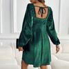 Women's Elegant Velvet Square Neck Backless Dress Loose Fit Commuting Date Evening Gown