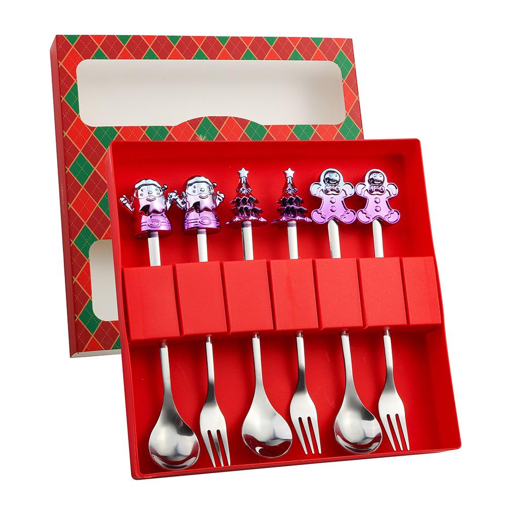 Cartoon Santa Claus Christmas Tree Coffee Dessert Spoon & Fork Gift Set