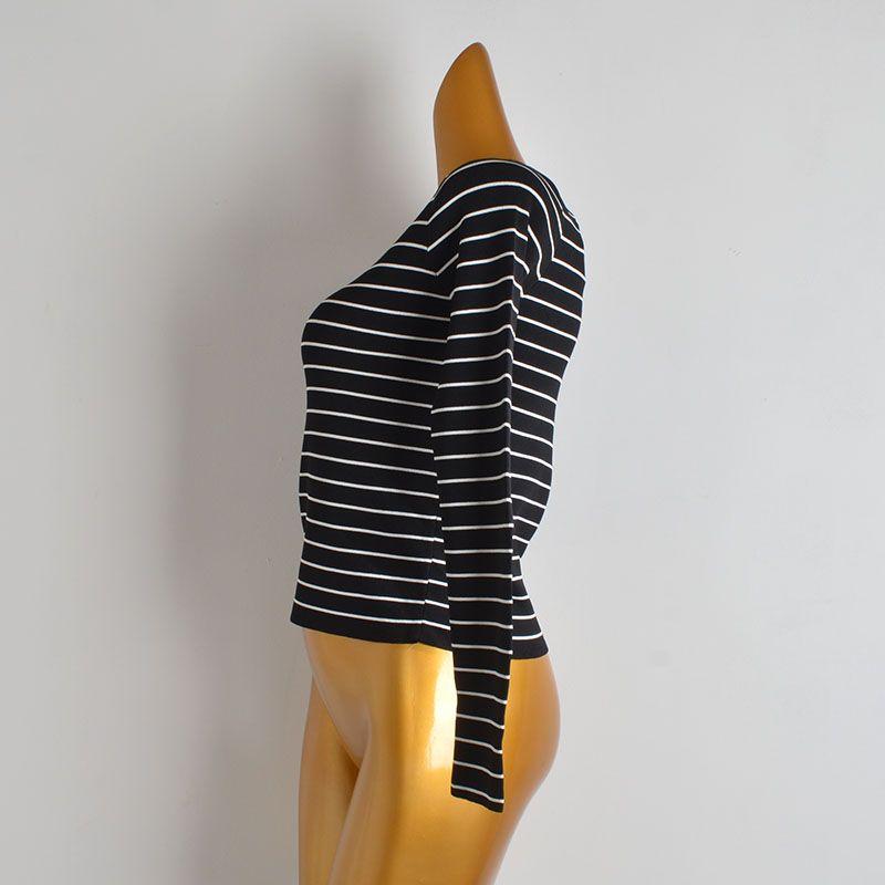 Export Cut Label Contrast Color Stripes round Neck Pullover Knitwear Women's Clothing Fall/Winter Slim Slimming and Short Long Sleeves Bottoming Shirt