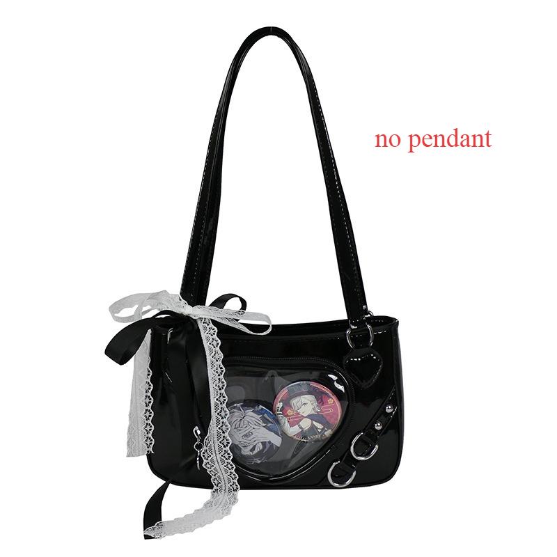 

Japanese Style Love Transparent Girls Ita Shoulder Bags JK PU Leather Women Small Handbag Belt Badge Display Female Underarm Bag only bag