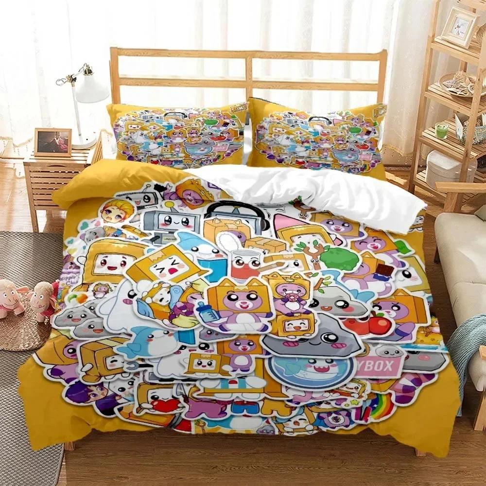 Lankybox Foxy Boxy Cute Cartoon 3D printed bedding Queen bedding set Customized King size bedding set Soft and comfortable