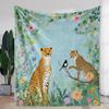 1 Stück Vintage Geparden- & Vogel-Blumenmuster Flanelldecke - Weiche Warme Ganzjahres-Kuscheldecke für Sofa, Bett, Auto, Büro, Camping & Reisen