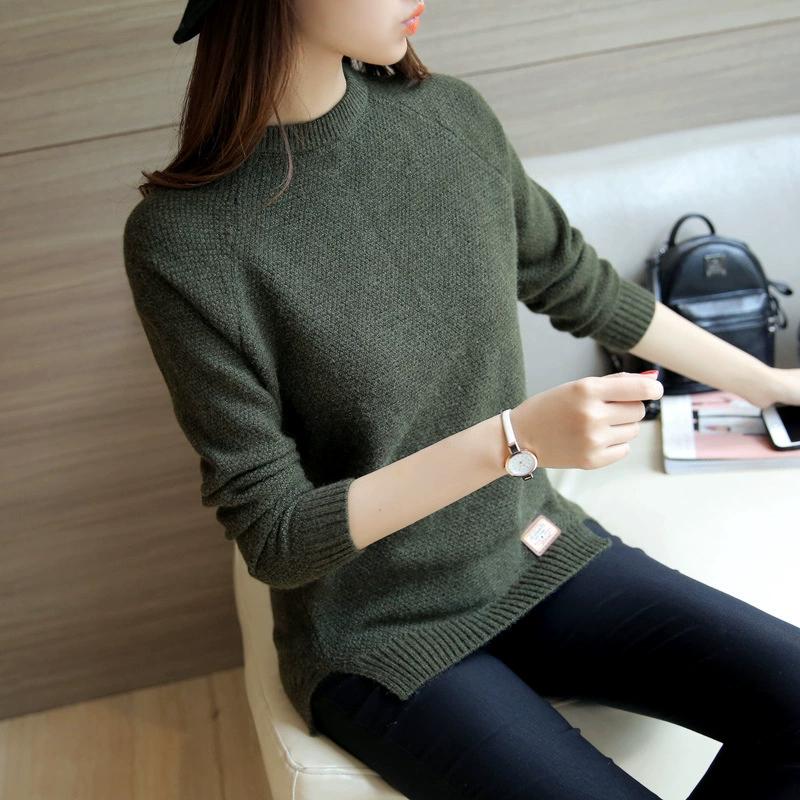 Autumn and Winter Clothing Base Knitted Sweater Long Sleeved Loose Top Women Korean Version Round Neck Versatile Sweater Women
