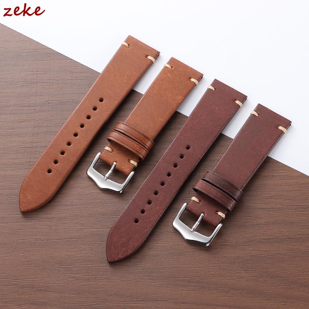 Calfskin Genuine Leather Watchbands Handmade Stitching Cowhide Watch Band for Seiko 20mm 22mm Vintage Brown Smartwatch Strap
