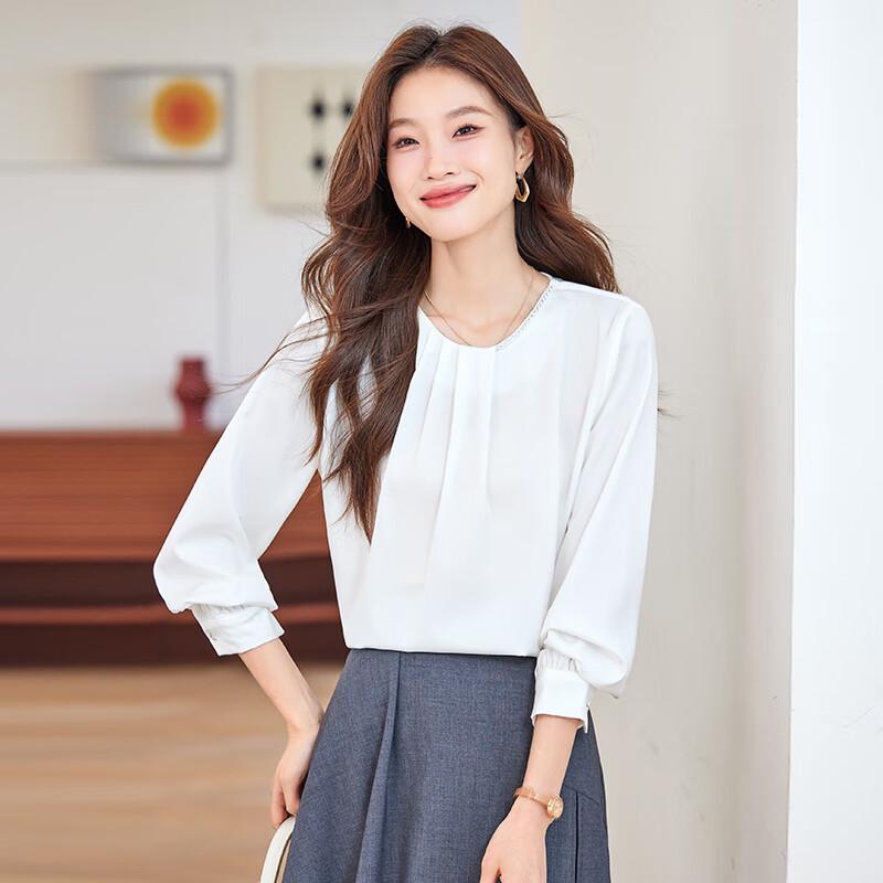 

Women s Loose Fit Round Neck Long Sleeve Blouse M