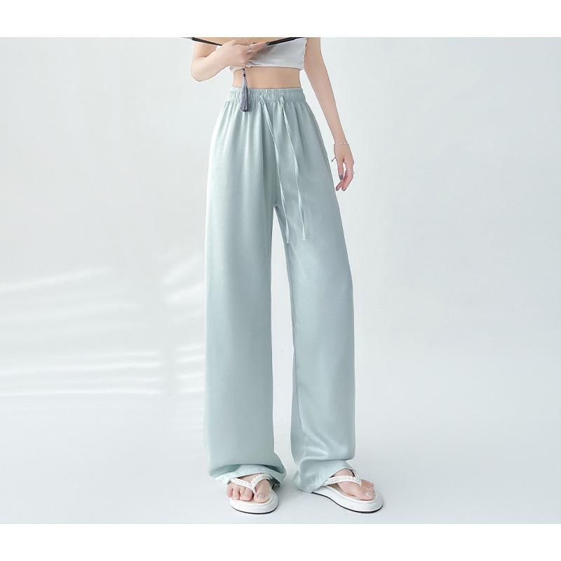 Hand Grab Flower Ice Silk Wide Leg Pants Women's Spring and Summer Thin New Casual Loose Straight Texture Yamamoto Long Pants
