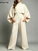 Women's Autumn Winter Long Sleeve Wide Leg Set Loose Fashion Over Size Thick Casual Two Piece Outfit