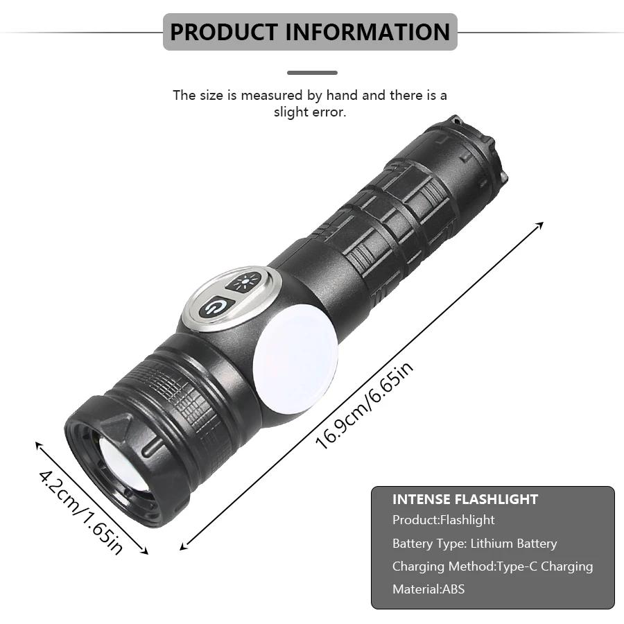 COB LED Flashlight Rechargeable Torch 7 Mode Zoomable Magnetic Lantern with Side Light Outdoor Camping Fishing Emergency Lamp
