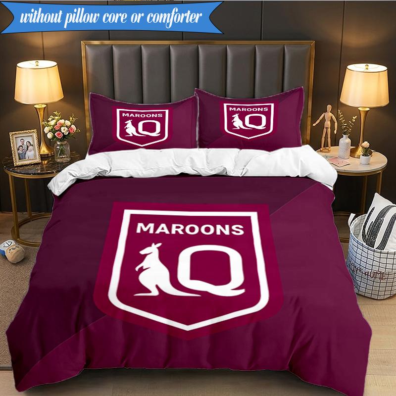 3PCS Australia Maroons Rugby Team Emblem Bedding Set 2D Printing (Includes 1 Duvet Cover + 2 Pillowcases Coreless), Bedroom decor,Fan gift