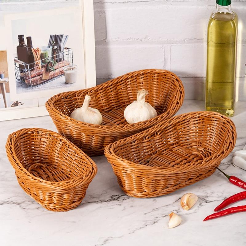 Imitation Rattan Woven Bread Basket Wicker Fruit Baskets for Food Serving Display Vegetables Home Kitchen Restaurant