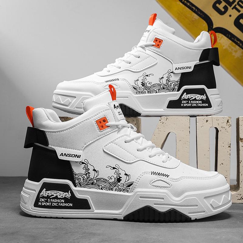Wave printing hip-hop tide shoes autumn and winter new sports boots casual versatile flat shoes men's medium