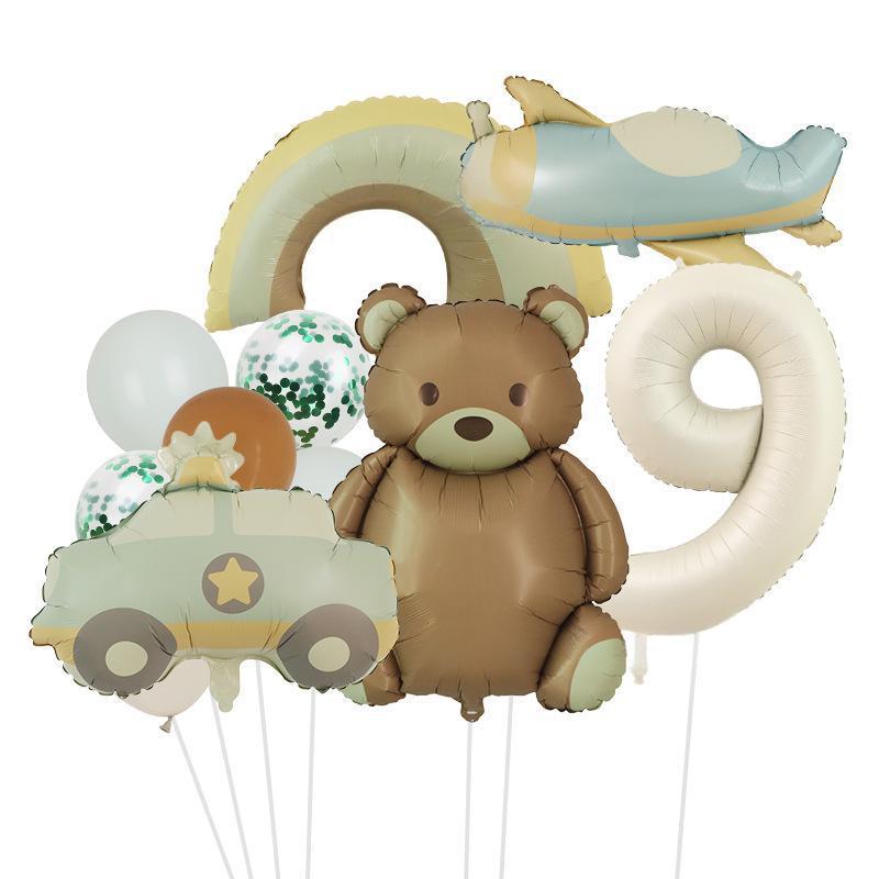 

Vintage Matte Bear Rainbow Plane Aluminum Film Balloon Set Big Number Animal Children S Birthday Party Decoration Gift Set 9