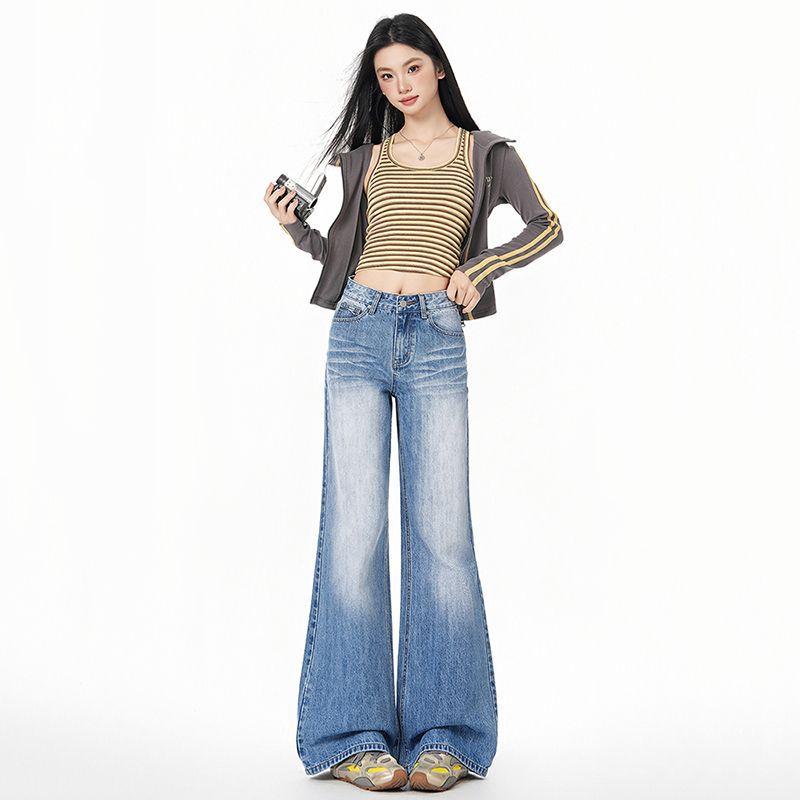 Early Spring Vintage High Waist Y2K Relaxed Drape Floor Flare Denim Pants For Women Casual Pants Oversize Denim Trousers