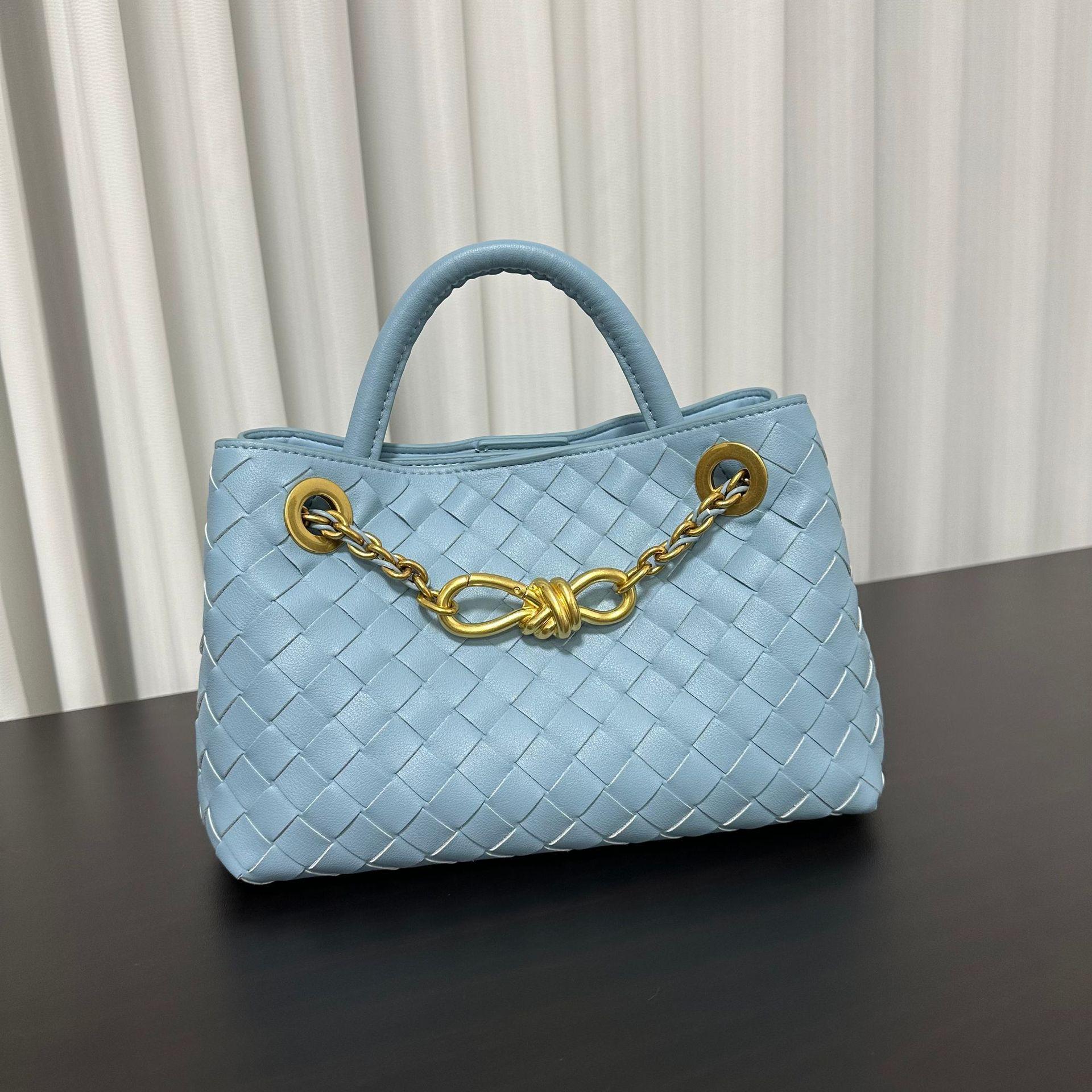 Mode Neue Stricktasche Große Kapazität Vielseitige Kette Leder Einkaufstasche Lässige Einzelne Schulter Handtasche 32x24x12cm hellblaue