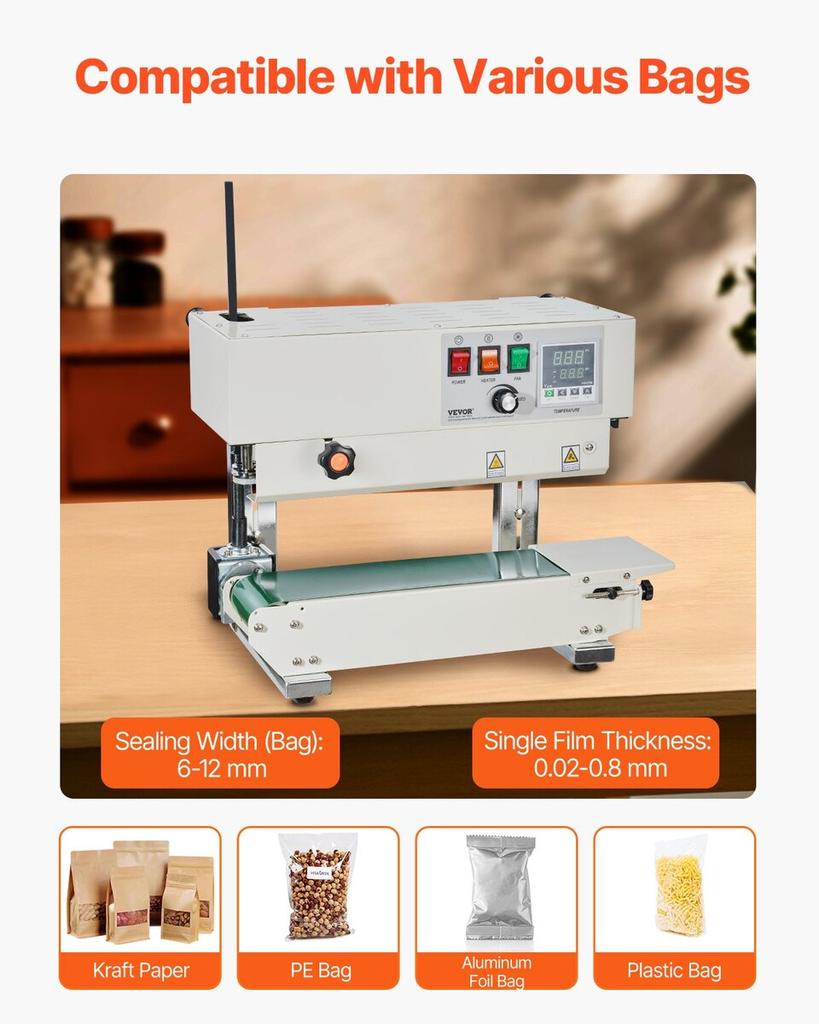 Continuous Bag Band Sealing Machine Vertical Band Sealer Carbon Steel