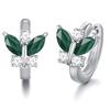 Silver 925 Butterfly Hoop Creole Earrings with Emerald Cubic Zirconia - Silver 925