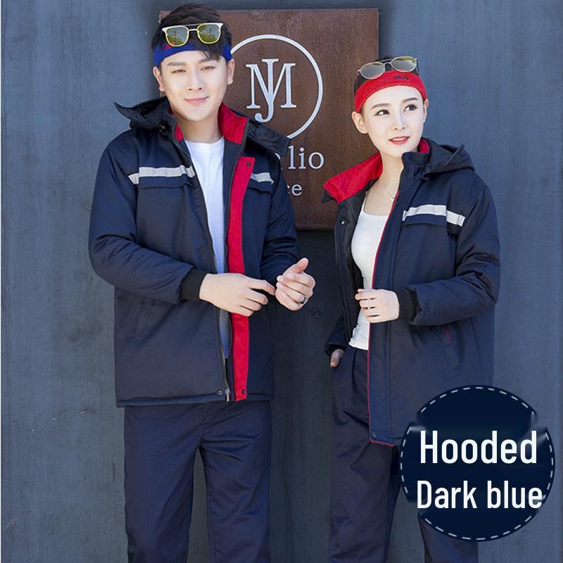 Men's Winter Workwear: Thick, Warm, Wear-Resistant Cotton Coat with Reflective Strips for Workshop and Repair Labor Protection