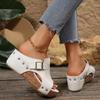 Fashion Punk Rivet Decoration Pu Strap Slip On Sandals Women Fashion Chunky Platform Wedge Heels Slippers Metal Buckle Decoration Slides